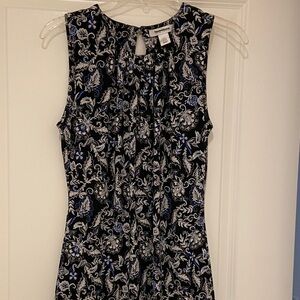 White House Black Market Black and Blue Floral Drape blouse